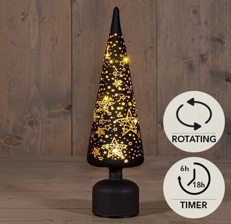 Glasbaum Sterne 15LED - Schwarz/Gold