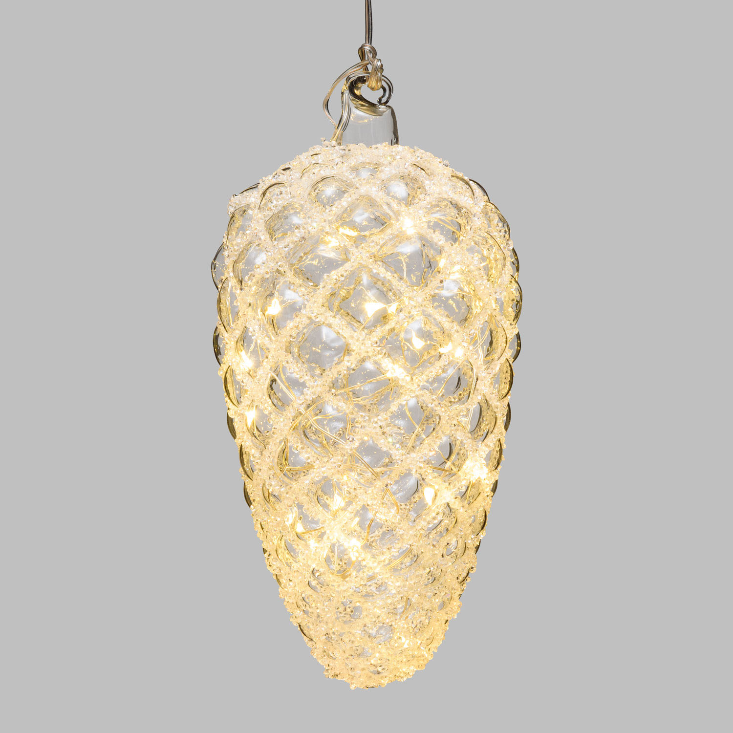 LED Glas Zapfen mit Strass Steinen Silber  17 Cm - Timer + Fernbedienung