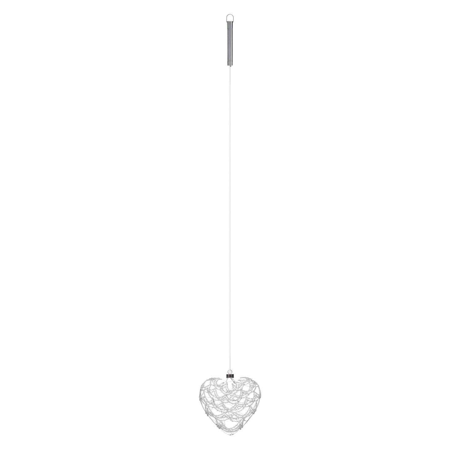 LED Glasherz Kugel mit Strass Steinen Silber  18 Cm - Timer + Fernbedienung