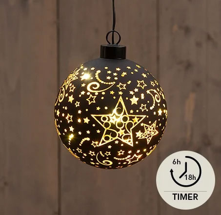 Glaskugel Sterne LED - Schwarz/Gold